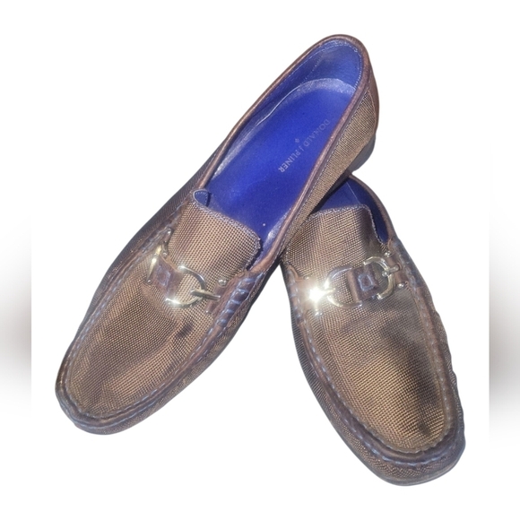 Donald J Pliner Men\'s Donnien Brown Horse-Bit Leather Nylon Loafers Sz 11/2 M